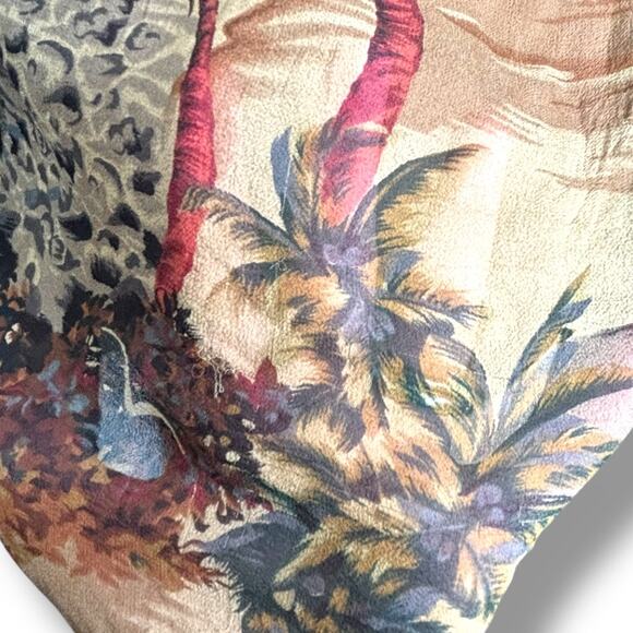 Vintage 90s Citron Santa Monica Top Silk Tropical Scenic Blouse Semi Sheer Shirt - Picture 7 of 11